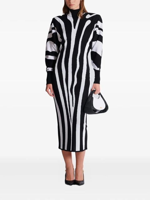 Balmain zebra-intarsia high-neck midi dress - Black - zdjęcie produktu nr 2