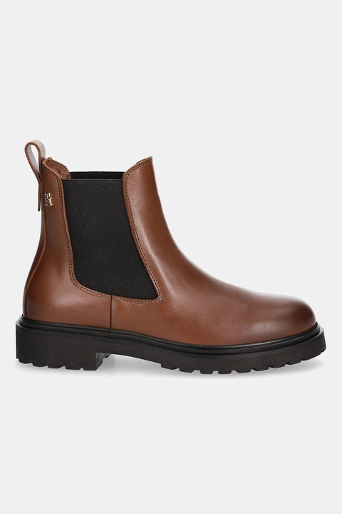 Tommy Hilfiger sztyblety skórzane LEATHER CLEATED CHELSEA damskie kolor brązowy na płaskim obcasie FW0FW08766 - zdjęcie produktu nr 2