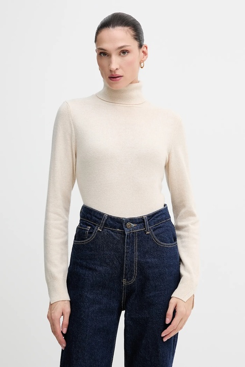 Sisley sweter z domieszką wełny damski kolor beżowy lekki z golfem 102HM2174 - zdjęcie produktu nr 1