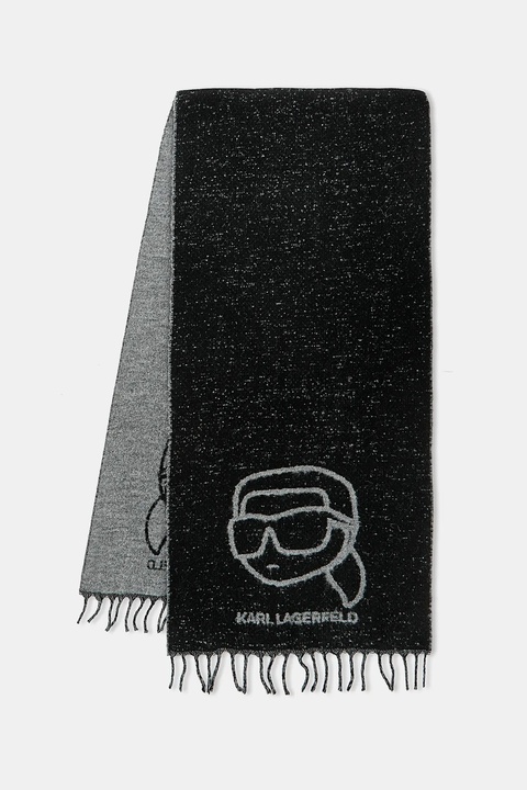 Karl Lagerfeld szalik z dodatkiem wełny IKON damski kolor czarny wzorzysty A4W33051 - zdjęcie produktu nr 1
