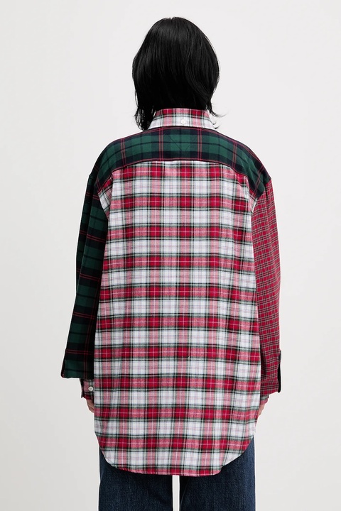 Tommy Jeans koszula bawełniana damska kolor czerwony relaxed z kołnierzykiem klasycznym DN0DN00090 - zdjęcie produktu nr 2