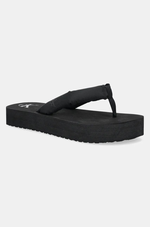 Calvin Klein Jeans japonki BEACH SANDAL FLATFORM TTXR SATIN damskie kolor czarny na platformie YW0YW01723 - zdjęcie produktu nr 1