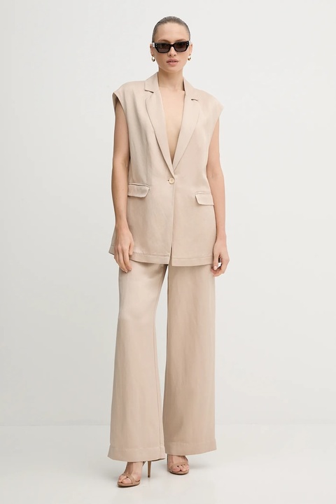 Marc Aurel kamizelka z domieszką lnu kolor beżowy jednorzędowa 3936-1000-93438 - zdjęcie produktu nr 2