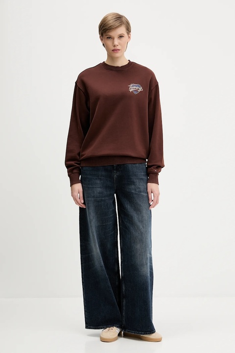 Tommy Jeans bluza bawełniana damska kolor brązowy z nadrukiem DW0DW21602 - zdjęcie produktu nr 2