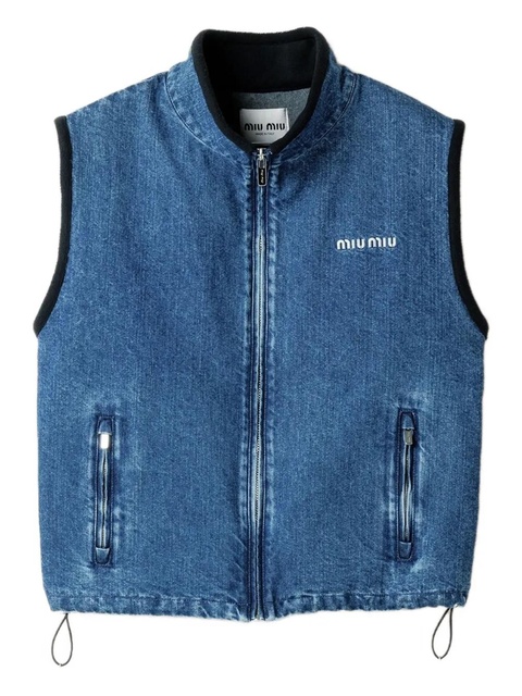 Miu Miu logo-embroidered denim gilet - Blue - zdjęcie produktu nr 1