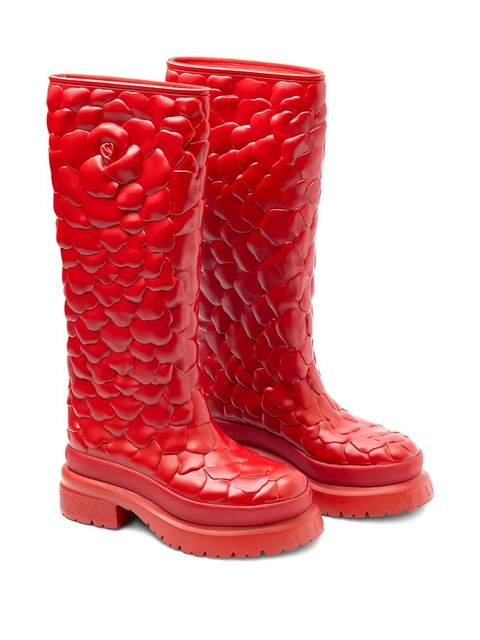 Valentino Garavani flower-appliqué platform-sole boots - Red - zdjęcie produktu nr 2