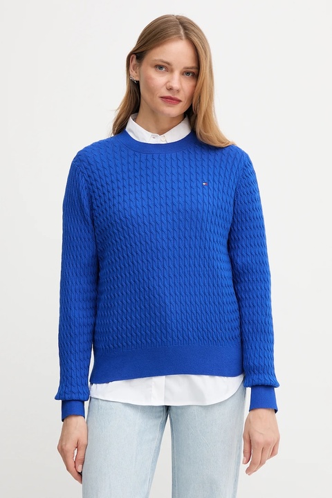 Tommy Hilfiger sweter bawełniany kolor niebieski lekki WW0WW44993 - zdjęcie produktu nr 1