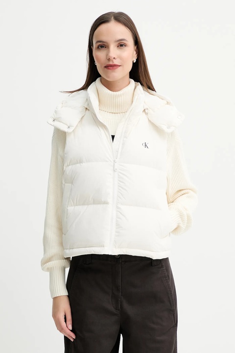 Calvin Klein Jeans bezrękawnik puchowy kolor beżowy zimowy LV047D500G - zdjęcie produktu nr 1