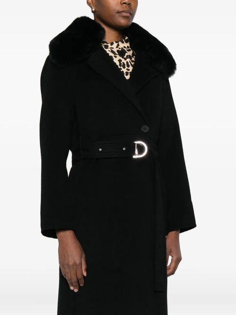Maje faux-fur-collar belted coat - Black - zdjęcie produktu nr 2
