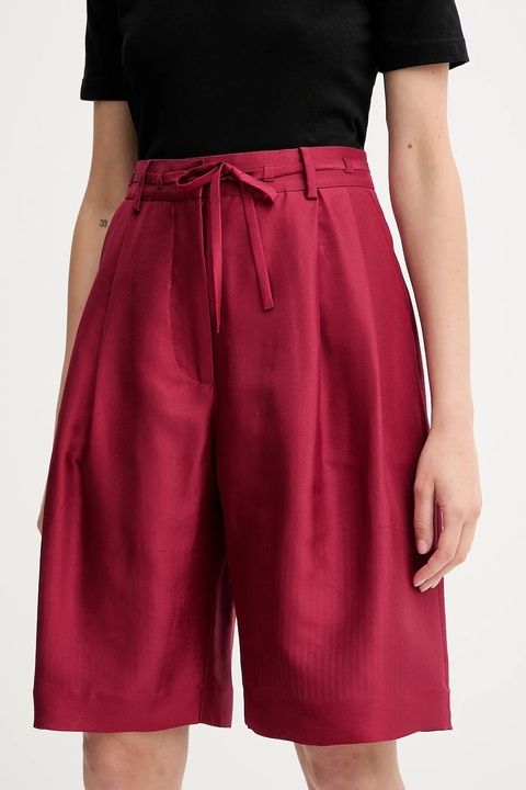 MUNTHE szorty jedwabne PEPPI damskie kolor bordowy gładkie high waist 252143025209 - zdjęcie produktu nr 2