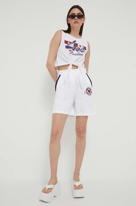 Love Moschino szorty bawełniane kolor biały z aplikacją high waist - zdjęcie produktu nr 1