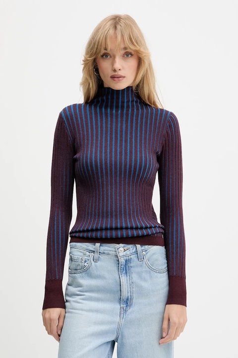 Desigual sweter BARROW damski kolor fioletowy z półgolfem 25WWJF18 - zdjęcie produktu nr 1