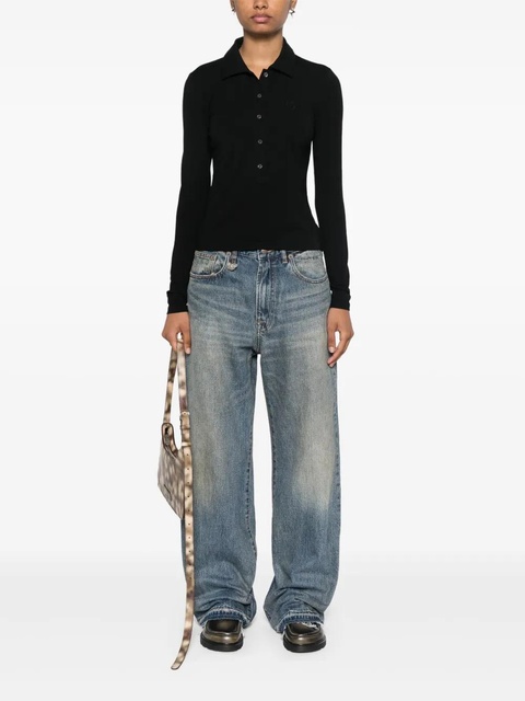 PINKO Love Birds embroidery polo top - Black - zdjęcie produktu nr 2