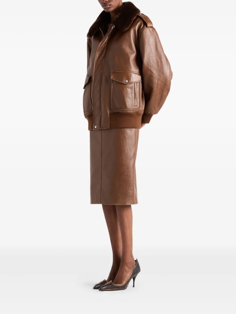 Prada shearling-collar leather jacket - Brown - zdjęcie produktu nr 1