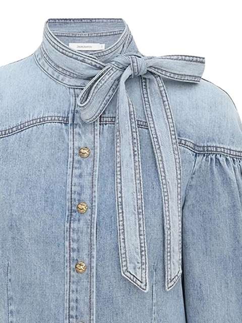 ZIMMERMANN balloon-sleeve tie-neck shirt - Blue - zdjęcie produktu nr 2