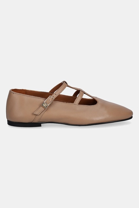 Tommy Hilfiger baleriny skórzane SMOOTH LEATHER T-BAR BALLERINA kolor beżowy FW0FW09153 - zdjęcie produktu nr 2