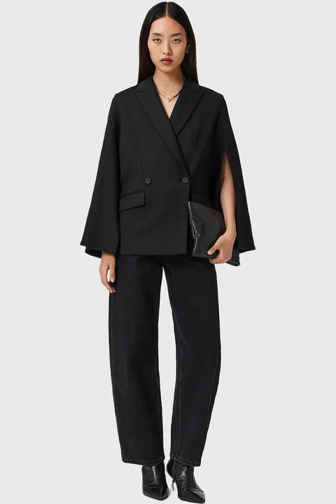 AllSaints marynarka kolor czarny dwurzędowa gładka W050QD - zdjęcie produktu nr 1
