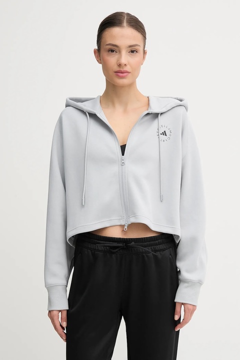 adidas by Stella McCartney bluza treningowa damska kolor szary z kapturem z nadrukiem JW4689 - zdjęcie produktu nr 1
