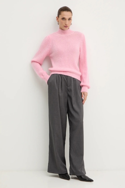 Morgan sweter z dodatkiem wełny damski kolor różowy z golfem MLEONAR - zdjęcie produktu nr 2