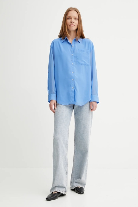 Calvin Klein koszula damska kolor niebieski relaxed z kołnierzykiem klasycznym LV044B902G - zdjęcie produktu nr 1