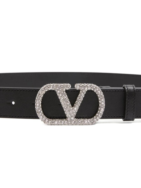 Valentino Garavani V-logo signature crystal-buckle belt - Black - zdjęcie produktu nr 2