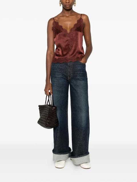 DÔEN lace-trimmed satin top - Brown - zdjęcie produktu nr 2
