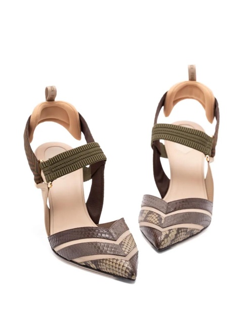 FENDI 85mm snakeskin-effect leather heeled pumps - Brown - zdjęcie produktu nr 2