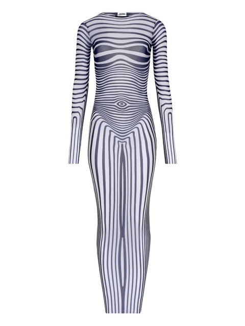 Jean Paul Gaultier long-sleeves morphing-stripes maxi dress - White - zdjęcie produktu nr 1