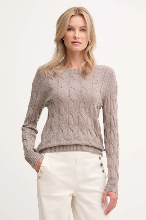 Tommy Hilfiger sweter wełniany damski kolor brązowy lekki WW0WW43586 - zdjęcie produktu nr 1