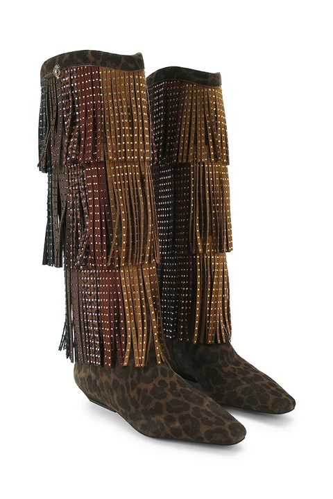 Kurt Geiger London kozaki zamszowe Western Fringe Pull On damskie kolor brązowy na małym obcasie 5030035289 - zdjęcie produktu nr 2