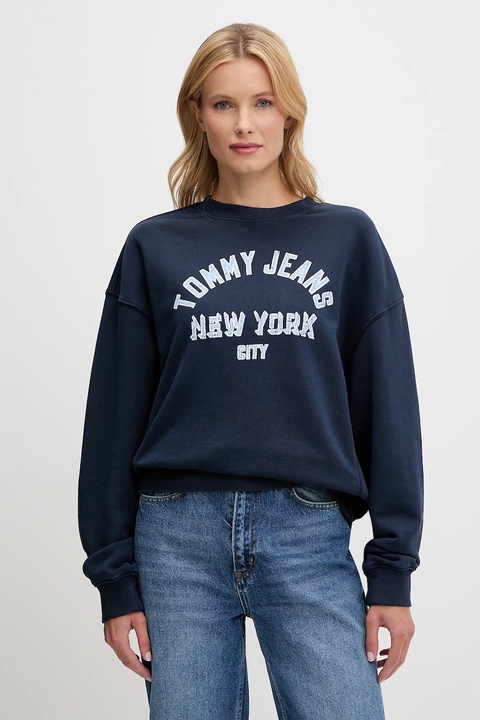 Tommy Jeans bluza bawełniana damska kolor granatowy z nadrukiem DW0DW21202 - zdjęcie produktu nr 1