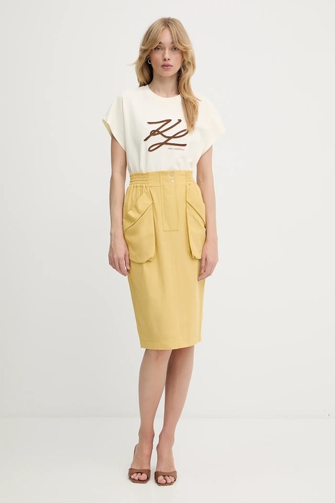 Karl Lagerfeld t-shirt bawełniany damski kolor beżowy A3W17014 - zdjęcie produktu nr 2