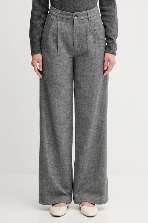 Pepe Jeans spodnie z domieszką wełny damskie kolor szary proste high waist PL2100009 - zdjęcie produktu nr 1