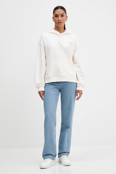 Tommy Jeans bluza bawełniana damska kolor beżowy z kapturem z nadrukiem DW0DW21785 - zdjęcie produktu nr 2