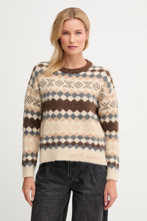 Pepe Jeans sweter z dodatkiem wełny damski kolor brązowy ciepły PL7000039 - zdjęcie produktu nr 1