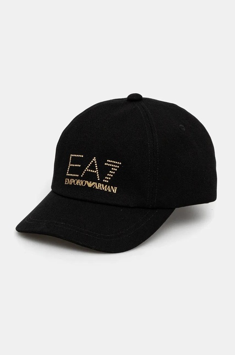 EA7 Emporio Armani czapka z daszkiem bawełniana kolor czarny z aplikacją AF13009.7W000327 - zdjęcie produktu nr 1