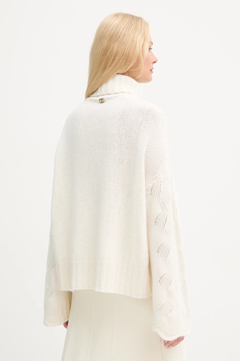 Twinset sweter z dodatkiem wełny damski kolor beżowy ciepły z golfem 252TT3424 - zdjęcie produktu nr 1