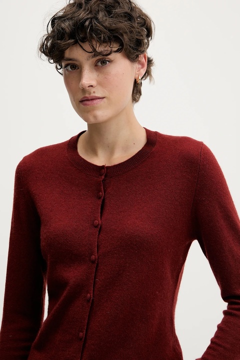 Sisley kardigan z domieszką wełny kolor czerwony lekki 102HM5237 - zdjęcie produktu nr 2