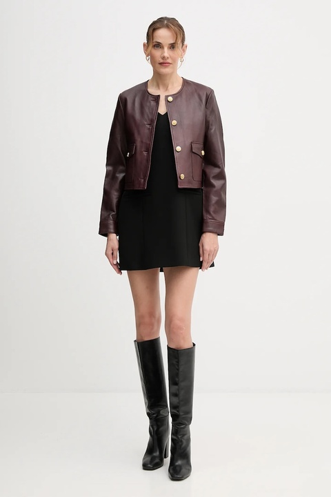 Tommy Hilfiger kurtka skórzana kolor bordowy przejściowa WW0WW46861 - zdjęcie produktu nr 2