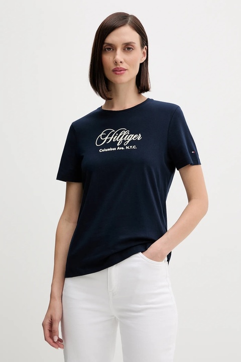 Tommy Hilfiger t-shirt bawełniany damski kolor granatowy WW0WW46120 - zdjęcie produktu nr 1