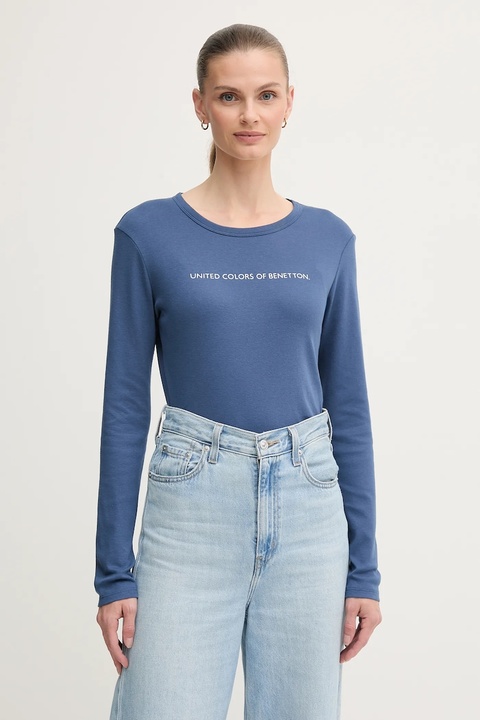 United Colors of Benetton longsleeve bawełniany kolor niebieski 3GA2E16G0 - zdjęcie produktu nr 1