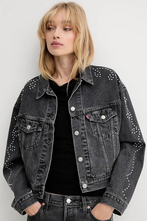 Levi's kurtka jeansowa kolor szary przejściowa oversize A9456 - zdjęcie produktu nr 2