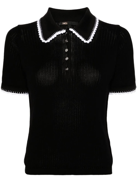 Maje crochet-trim knitted polo top - Black - zdjęcie produktu nr 1