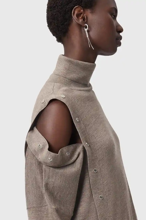 AllSaints sukienka wełniana UMI kolor beżowy mini dopasowana W071DD - zdjęcie produktu nr 1