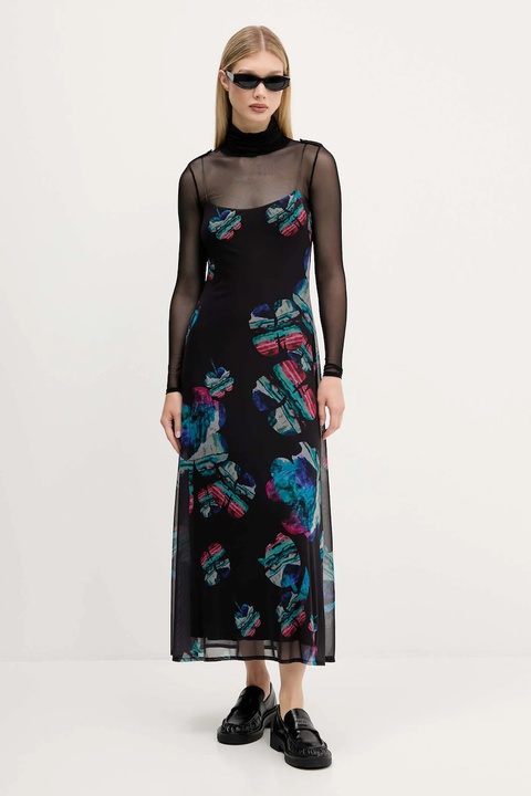 Desigual sukienka WATERCOLOR LACROIX kolor czarny maxi prosta 25WWVK03 - zdjęcie produktu nr 1