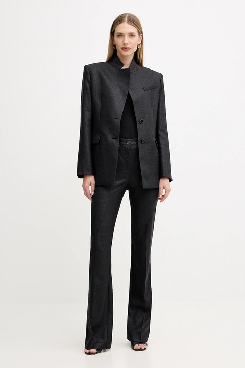 Pinko marynarka z dodatkiem wełny kolor czarny jednorzędowa gładka 106098 A305 - zdjęcie produktu nr 1