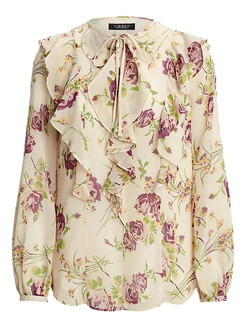 Lauren Ralph Lauren floral-print ruffled blouse - White - zdjęcie produktu nr 1