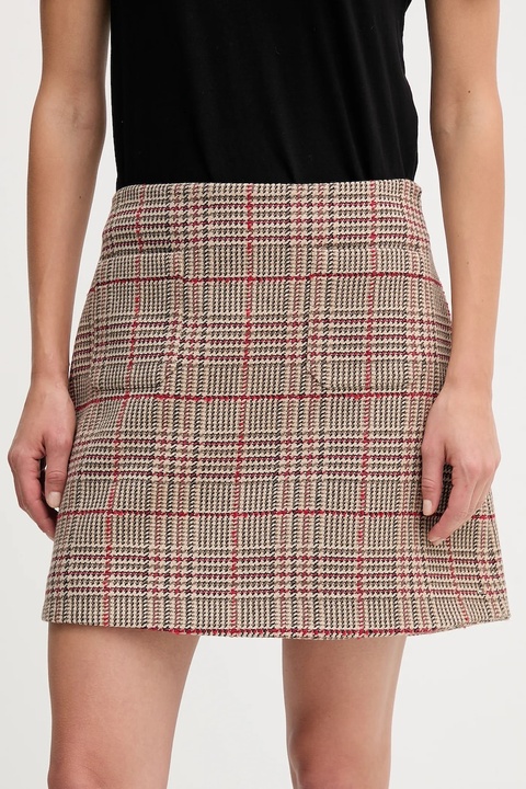 Tommy Hilfiger spódnica z domieszką wełny kolor brązowy mini rozkloszowana WW0WW48265 - zdjęcie produktu nr 2