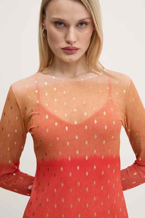 Never Fully Dressed sukienka Sunset Mesh kolor pomarańczowy midi prosta NFDDR1747 - zdjęcie produktu nr 1