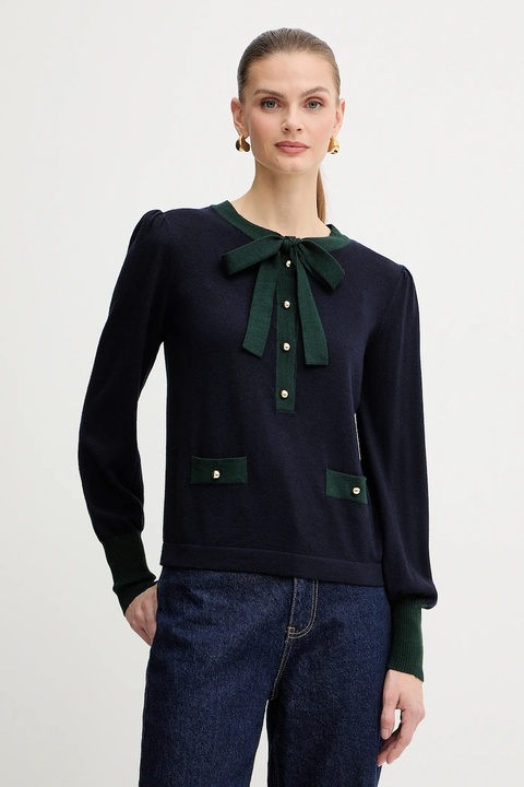 Luisa Spagnoli sweter wełniany damski kolor granatowy lekki 100211 - zdjęcie produktu nr 1